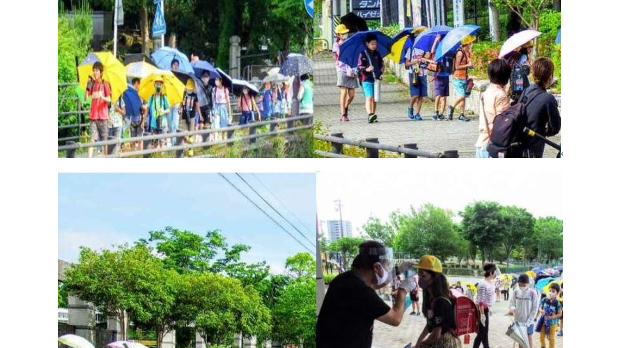 일본 초등학교 “마스크 대신 우산 쓰고 등교하세요”